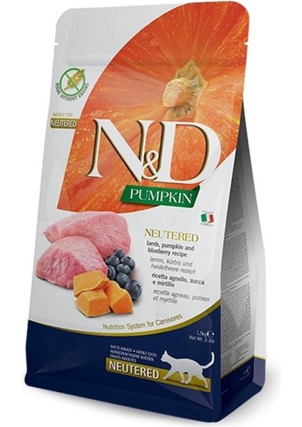 Tahılsız Kısır Kedi Maması, Kuzu, Bal, Kabağı, Yaban Mersini, 1,5kg