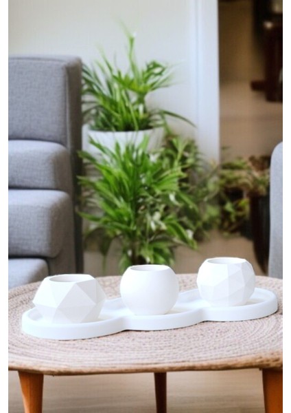Beyaz Tabaklı Beton Mumluk ve Tealight Dekorasyon Seti (3'lü) modelleri