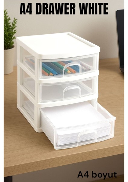 Büyük Çok Renkli Çekmeceli Saklama Kutusu Seti 3'lü