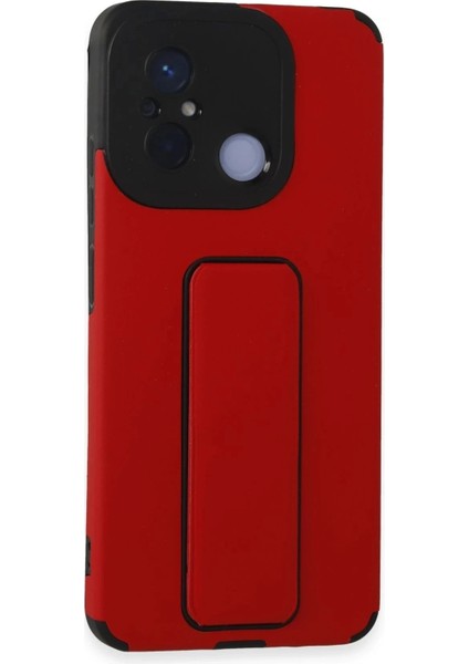 Newface Xiaomi Redmi 12C Kılıf Mega Standlı Silikon - Kırmızı