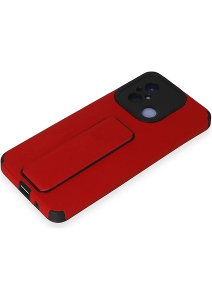 Newface Xiaomi Redmi 12C Kılıf Mega Standlı Silikon - Kırmızı fırsatları