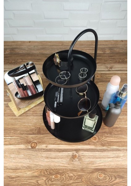 Üç Katlı Metal Takı ve Makyaj Organizeri Siyah, Şık ve Kullanışlı fiyatları
