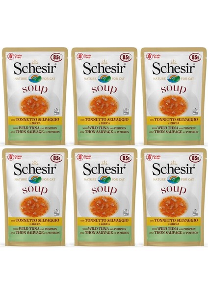 Tahılsız Yaş Kedi Çorbası, Ton Balıklı ve Bal Kabaklı, 85GR, 6'lı Paket
