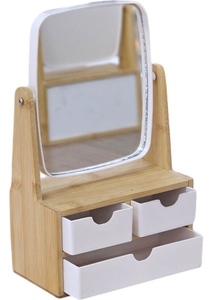 Bambu Ayarlanabilir Makyaj ve Masa Aynası, Çekmeceli, Şık ve Kullanışlı Tasarım