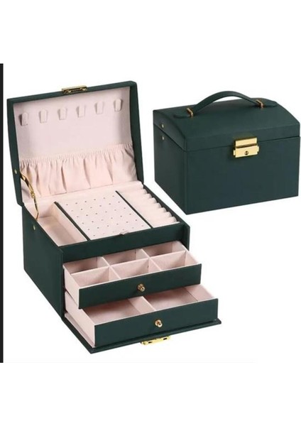 Üç Katmanlı Çok Fonksiyonlu Taşınabilir Takı Kutusu, Yüzük, Küpe, Kolye Saklama Hediye