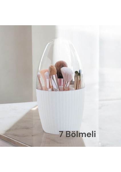 7 Bölmeli Fanus Kapaklı Çok Amaçlı Organizer, Banyo ve Makyaj Düzeni İçin Mükemmel