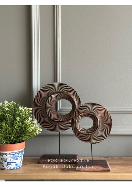 Bakır Renkli 2’li Metalik Masa Üstü Dekoratif Halka Biblo Takımı