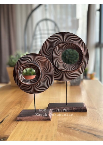 Bakır Renkli 2’li Metalik Masa Üstü Dekoratif Halka Biblo Takımı fiyatları