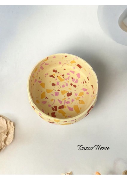 Doğal Taş Terrazzo Kase, Dekoratif 12 Cm, Şık ve Dayanıklı Ev Aksesuarı