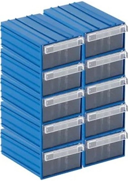 Şeffaf Mavi Plastik Çekmeceli Kutu Seti, 10'lu, 110X170X65MM