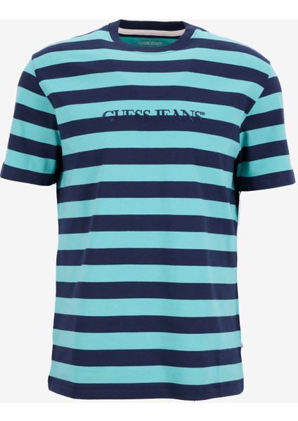 Bisiklet Yaka Desenli Yeşil Erkek T-Shirt M4YI84K9XF1S82U Gj Ss Cn Reg Strıp
