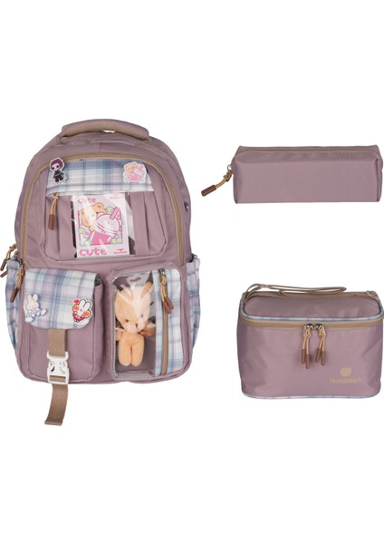 RLX-1395 3'lü Set Çocuk Ilkokul Çantası Kalemlikli Beslenme Çantalı Sırt Çantası