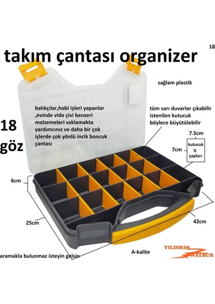 Çok Bölmeli Takım Çantası, 18 Göz, Ayarlanabilir Bölmeler, Büyük Boy, Düzenleyici fiyatları