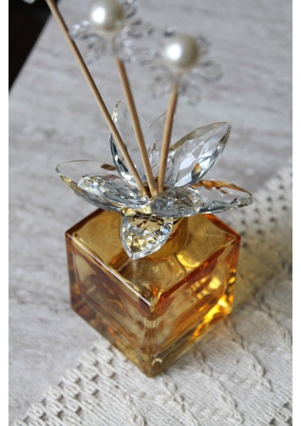 Altın Detaylı Kristal Taşlı Koku Şişesi Çubuklu Aksesuar