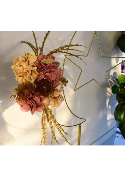 Ramazan Ayına Özel Büyük Bej ve Somon Renkli Çiçekli Dekoratif Hilal