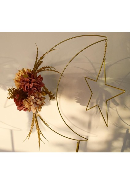 Ramazan Ayına Özel Büyük Bej ve Somon Renkli Çiçekli Dekoratif Hilal modelleri