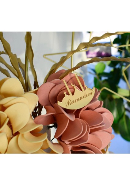 Ramazan Ayına Özel Büyük Bej ve Somon Renkli Çiçekli Dekoratif Hilal fırsatları