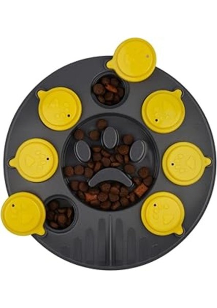 Yavaş Yeme Mama Kabı Gri-Sarı, Kedi ve Köpekler Için Eğlenceli ve Sağlıklı Tasarım