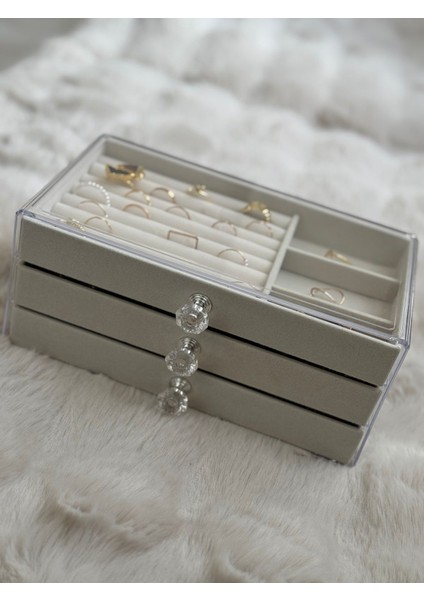 Şık 3 Çekmeceli Takı Kutusu, Gri Organizer, Düzenleyici ve Modern Tasarım fiyatları