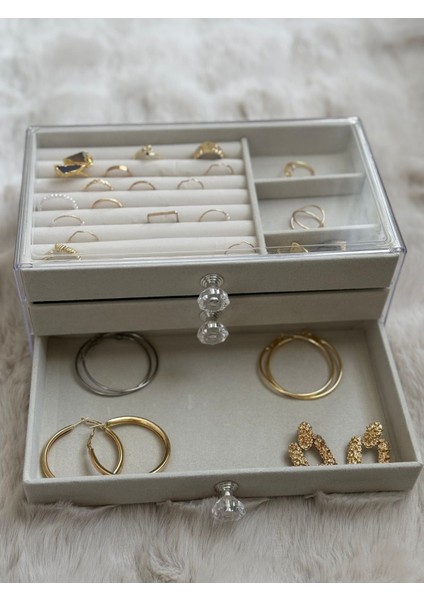 Şık 3 Çekmeceli Takı Kutusu, Gri Organizer, Düzenleyici ve Modern Tasarım fırsatları