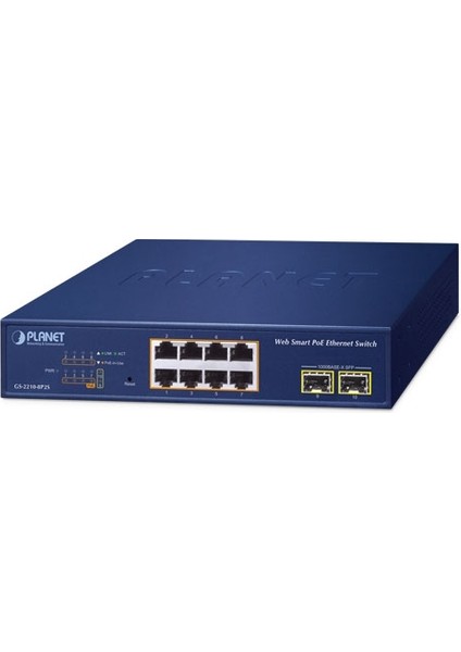Layer 2 Web Smart Ethernet Switch<br> 8-Port 10/100/1000T IEEE802.3AF/AT Poe+ Port (Port Başına 30.8 Watt) (Poe Güç Bütçesi Maks. 120 Watt)<br> 2-Port 1000X Sfp Yuva<br> 8-Port 10/100/1000T 802.3AT Poe + 2-Port 1000X Sfp Web Smart Ethern