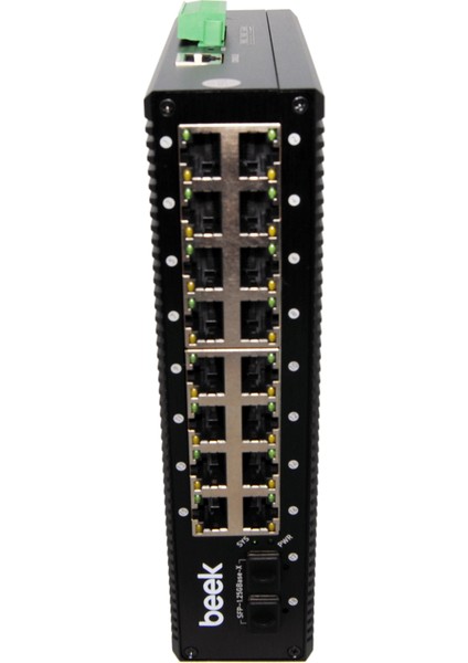 Beek Yönetilebilir L2+ Endüstriyel Poe Switch<br> 16 x 10/100/1000T IEEE802.3AF/AT Poe+ Port (Port Başına 30.8 Watt) (Poe Güç Bütçesi Maks. 240 Watt)<br> 2 x 1/10G Sfp+<br> din-Ray Montajına Uygun<br> beek 16 Port Gigabit Industria