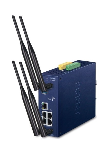 Endüstriyel 5ghz 802.11AX 2400MBPS Kablosuz Access Point<br> 4 x 10/100/1000BASE-T RJ45 Lan Port (Port 1 ile Port 4 Arası)<br> 1 x 10/100/1000BASE-T RJ45 Wan/lan Port (Port 5)<br> 2 x Çift Bant (2.4ghz/5ghz) Rp-Sma Konektör ve Anten<b