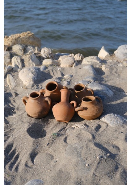 El Yapımı Doğal Toprak Seramik Vazo, Çift Kulplu, Kahverengi