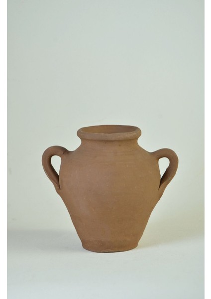 El Yapımı Doğal Toprak Seramik Vazo, Çift Kulplu, Kahverengi fiyatları