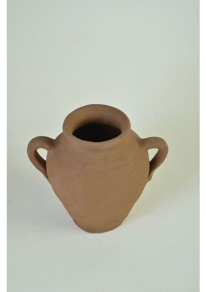 El Yapımı Doğal Toprak Seramik Vazo, Çift Kulplu, Kahverengi modelleri