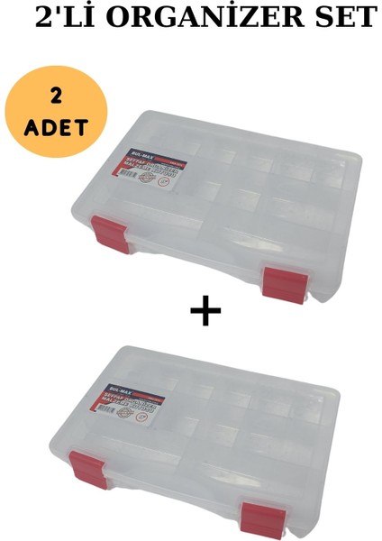 2'li Şeffaf Organizer Seti, 12 Bölmeli Çok Amaçlı Malzeme Çantası
