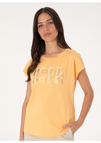 Bisiklet Yaka Açık Turuncu Kadın T-Shirt Gracey modelleri