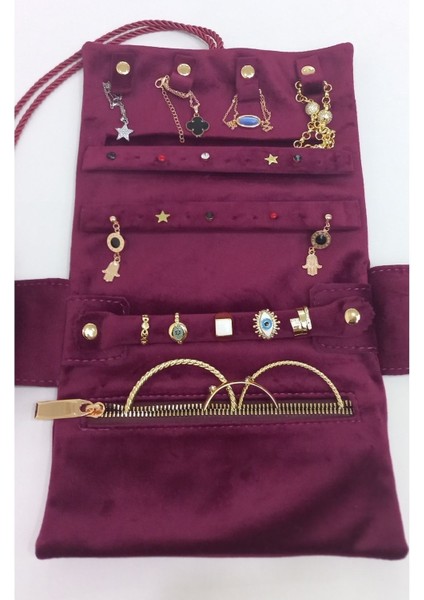 Katlanabilir Rulo Takı Çantası, Seyahat Için Şık ve Pratik Organizer (Bordo) fiyatları