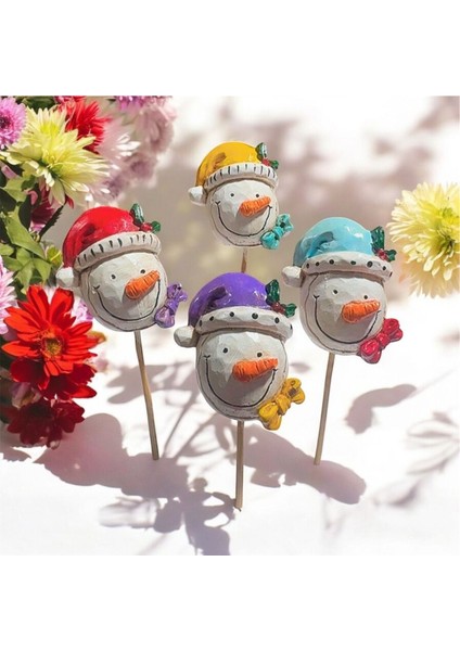 4’lü Renkli Kardan Adam Büst Saksı Süsü, Şık ve Renkli Dekorasyon Parçası