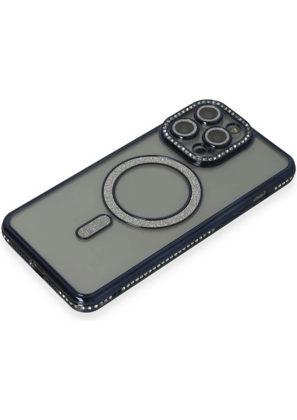 Newface iPhone 14 Pro Max Kılıf Joke Simli Magneticsafe Kılıf - Lacivert modelleri