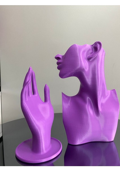 Mor Renk Dekoratif Takı Mankeni ve El 2'li Set Takı Teşhir Standı