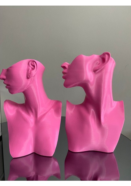 Pembe Renk Dekoratif Takı Mankeni Seti, 23 ve 21 Cm, Takı Teşhir ve Organizer