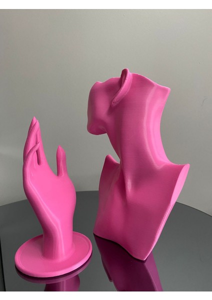 Pembe Renk Takı Mankeni ve El 2'li Set, 23 ve 18 cm Takı Teşhir Organizeri modelleri