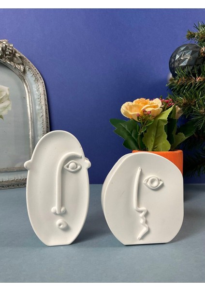 Modern Yüz Tasarımlı Dekoratif Figür, Şık ve Minimalist Obje, Beyaz Renk. fırsatları