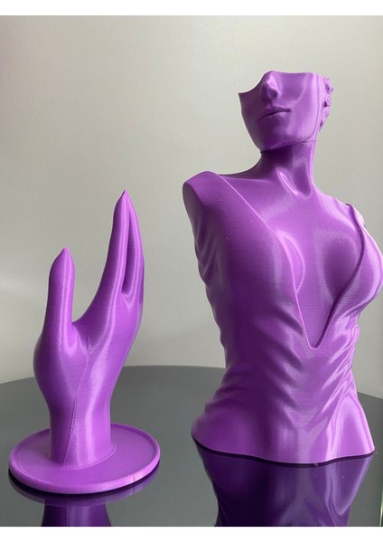 Mor Renk Dekoratif Takı Mankeni ve El 2'li Set, 30 ve 18 cm Takı Teşhir Standı