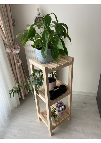 3 Katlı Ahşap Çiçeklik, Ofis ve Oturma Odası Dekorasyonu, Kahverengi