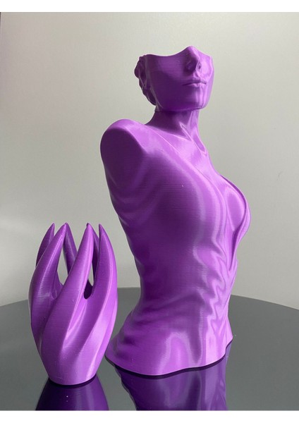 Mor Renk Dekoratif Takı Mankeni ve El 2'li Set, 30 cm Takı Teşhir ve Organizer