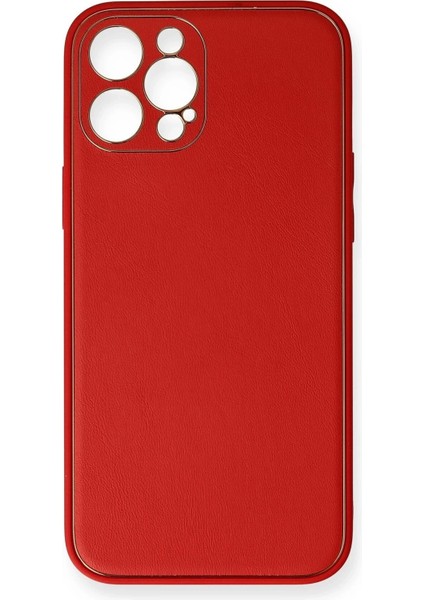 Newface iPhone 12 Pro Max Kılıf Coco Deri Silikon Kapak - Kırmızı