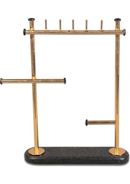 Gold Renk Metal ve Siyah Mermer Takı Standı, Şık ve Kullanışlı Tasarım
