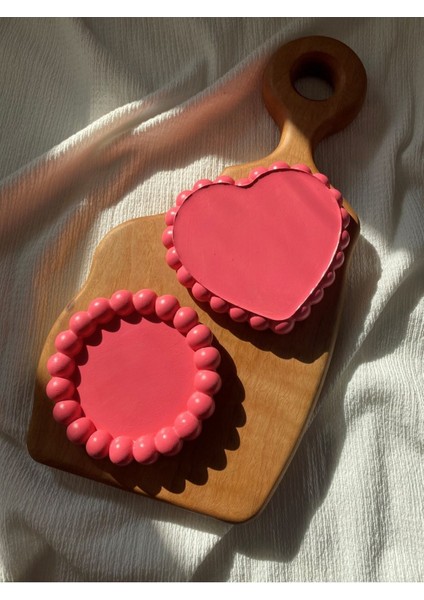 Şık Yuvarlak ve Kalp Bubble 2li Set, Takı ve Bardak Altlığı, Pembe Renkli modelleri