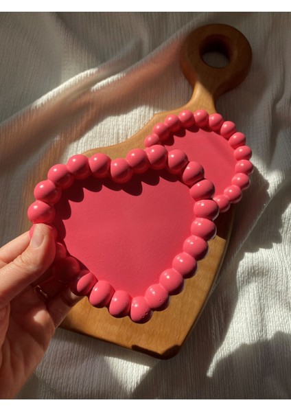 Şık Yuvarlak ve Kalp Bubble 2li Set, Takı ve Bardak Altlığı, Pembe Renkli indirimleri