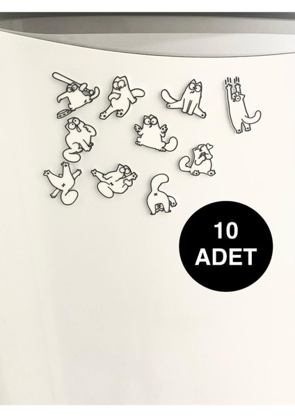 Sevimli Haylaz Kedi 10'lu Buz Dolabı Magneti, Şık ve Renkli Tasarım