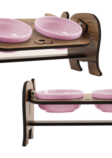 Kedi Isimli Seramik Mama ve Su Kabı Seti, Pembe Kedi Halısı Hediyeli