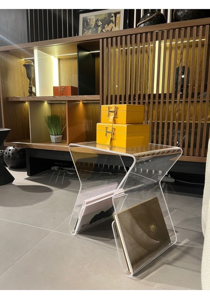 Turuncu R Model Şeffaf Pleksi Sehpa, Şık ve Modern Tasarım