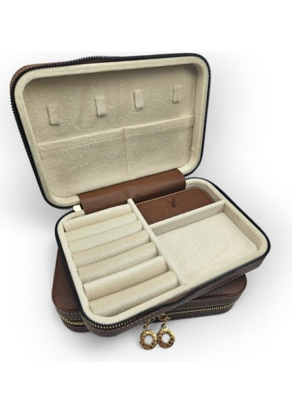 Büyük Boy Fermuarlı Takı ve Seyahat Çantası, Kahverengi, Hafif ve Şık Tasarım fiyatları